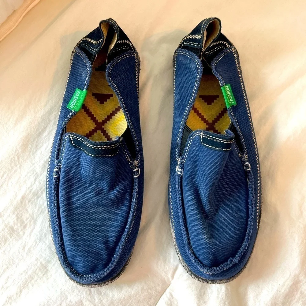 Mens Casual Cloth Shoes Canvas Flat Slip-on Loafers Outdoor Boat Shoes Blue Sz 8